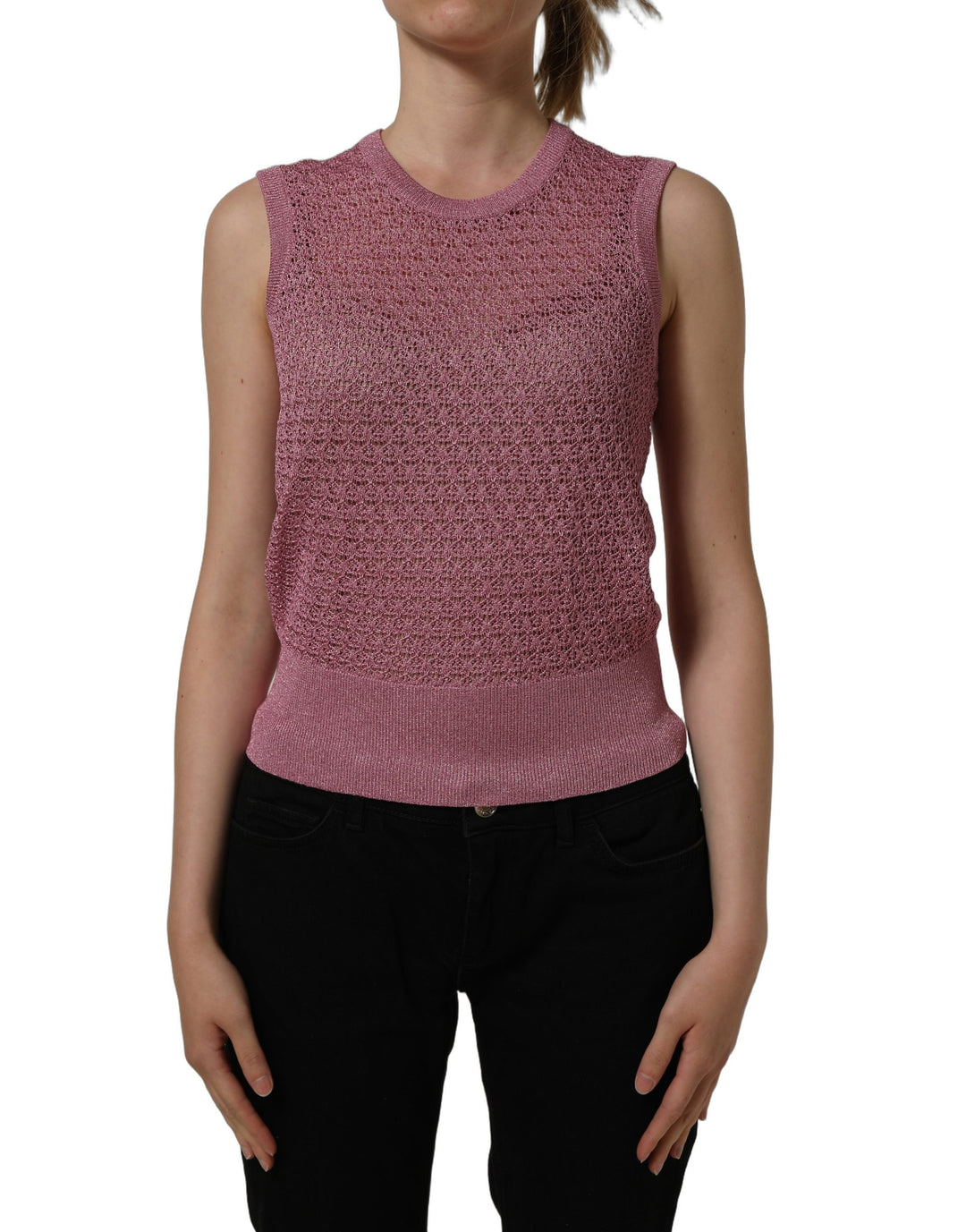 Dolce &amp; Gabbana Pink Sheer Mesh Crew Neck Sleeveless Tank Top