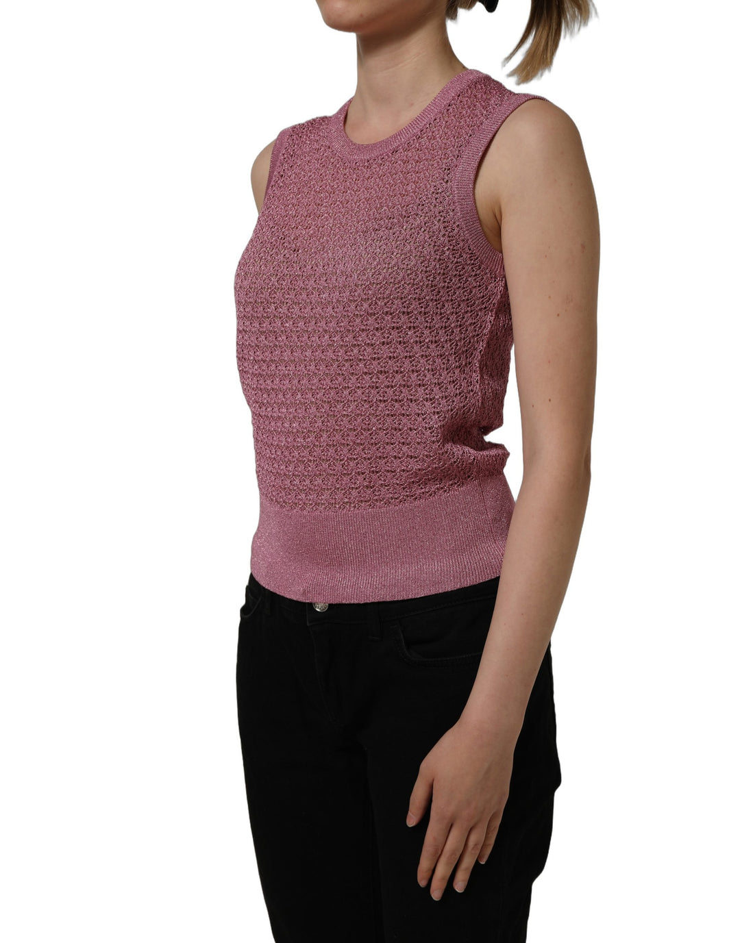 Dolce &amp; Gabbana Pink Sheer Mesh Crew Neck Sleeveless Tank Top