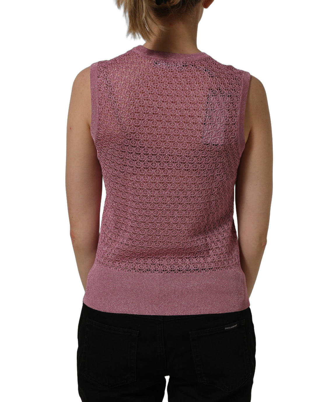 Dolce &amp; Gabbana Pink Sheer Mesh Crew Neck Sleeveless Tank Top