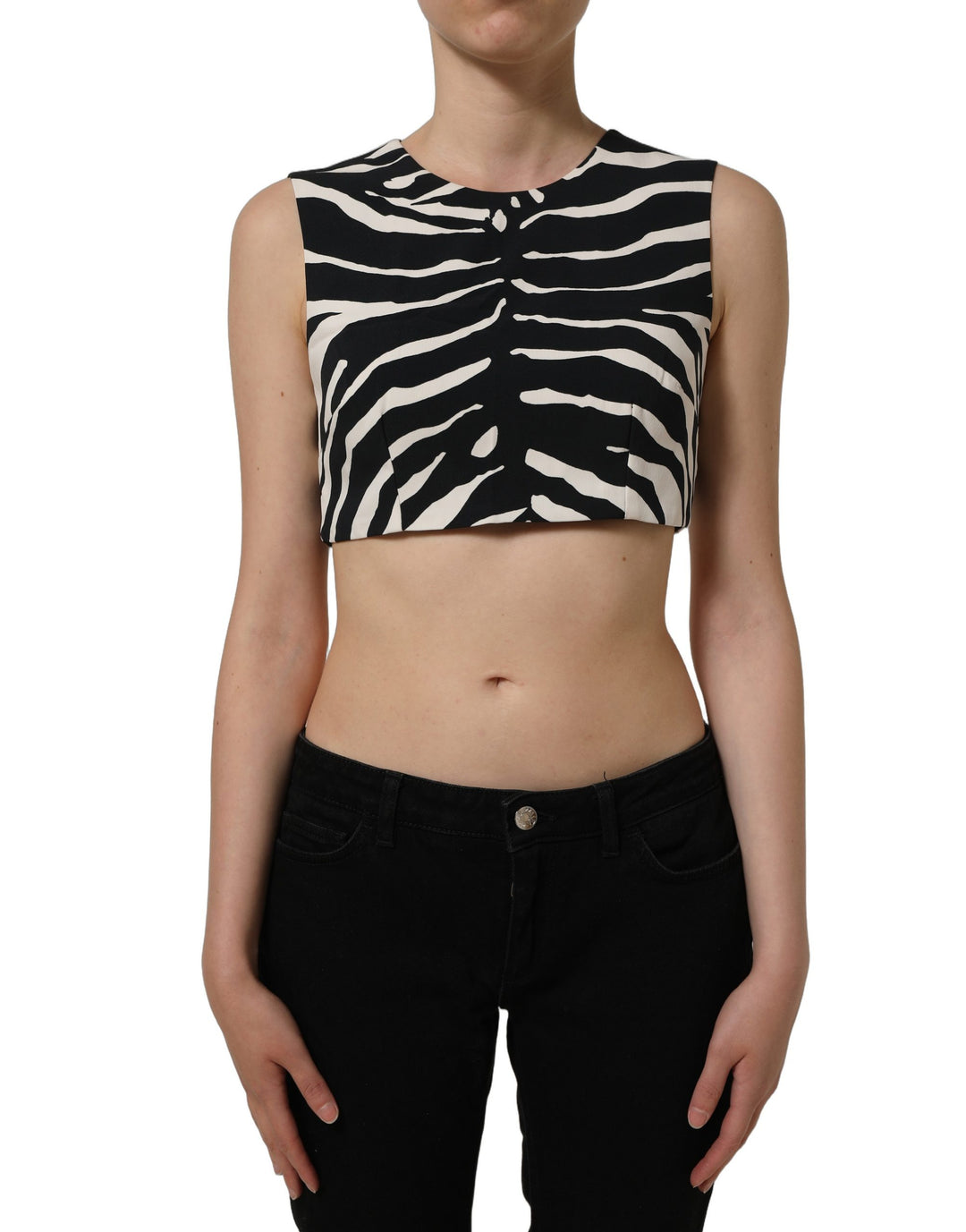 Dolce &amp; Gabbana Black White Zebra Sleeveless Cropped Tank Top
