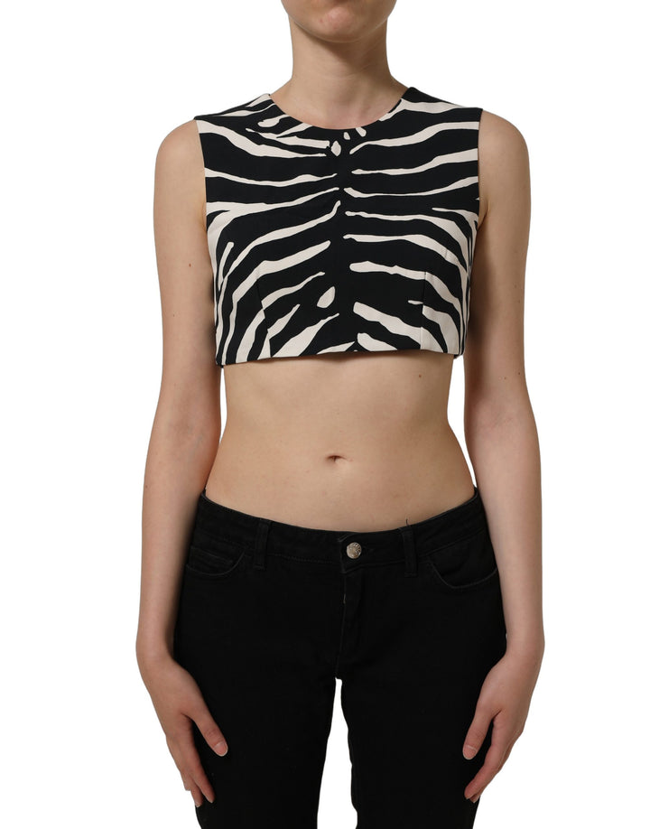 Dolce &amp; Gabbana Black White Zebra Sleeveless Cropped Tank Top