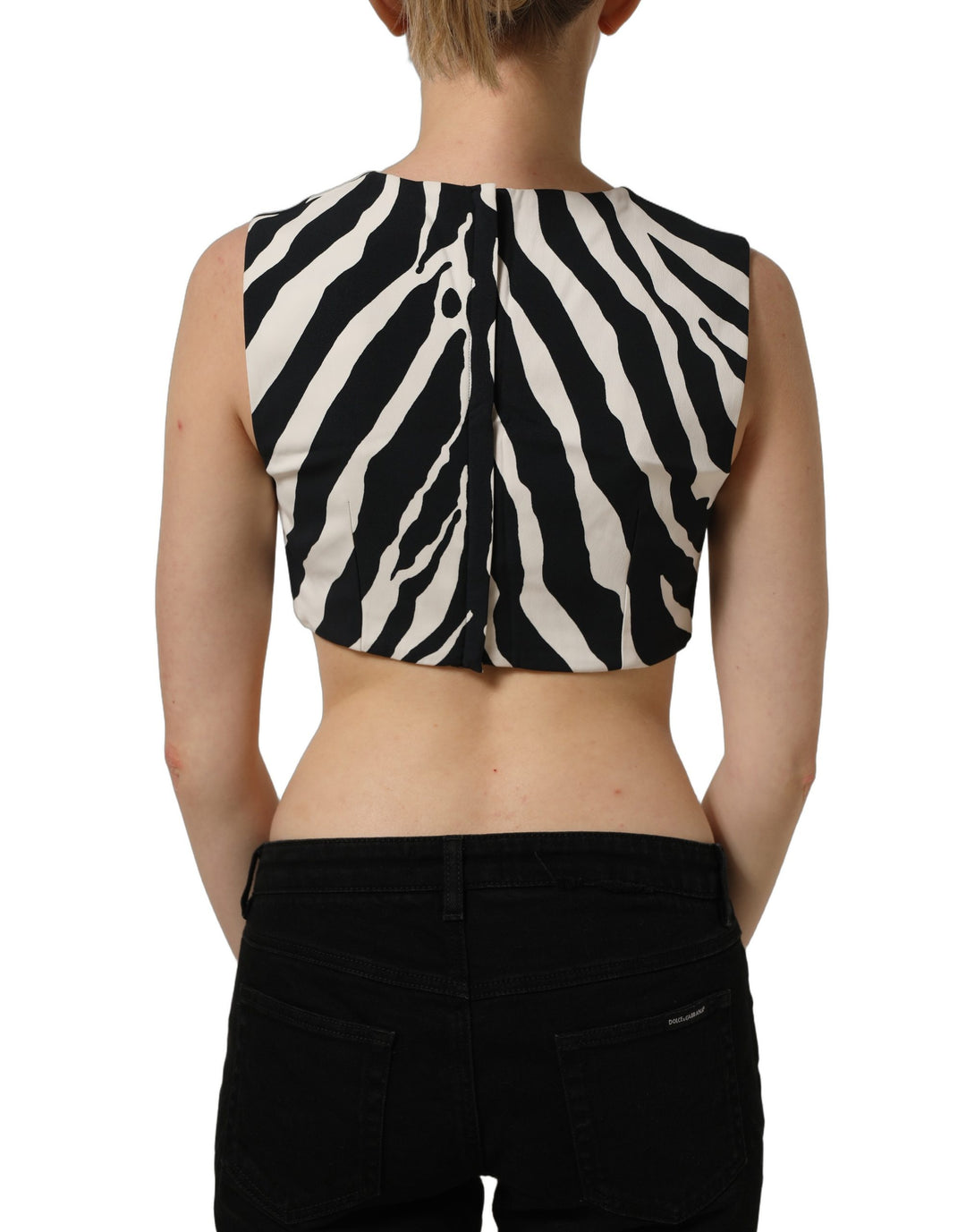 Dolce &amp; Gabbana Black White Zebra Sleeveless Cropped Tank Top