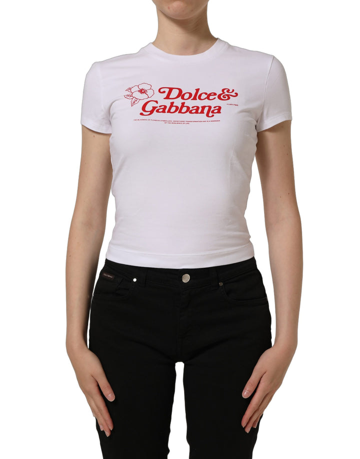 Dolce &amp; Gabbana White Floral Logo Print Crew Neck T-shirt