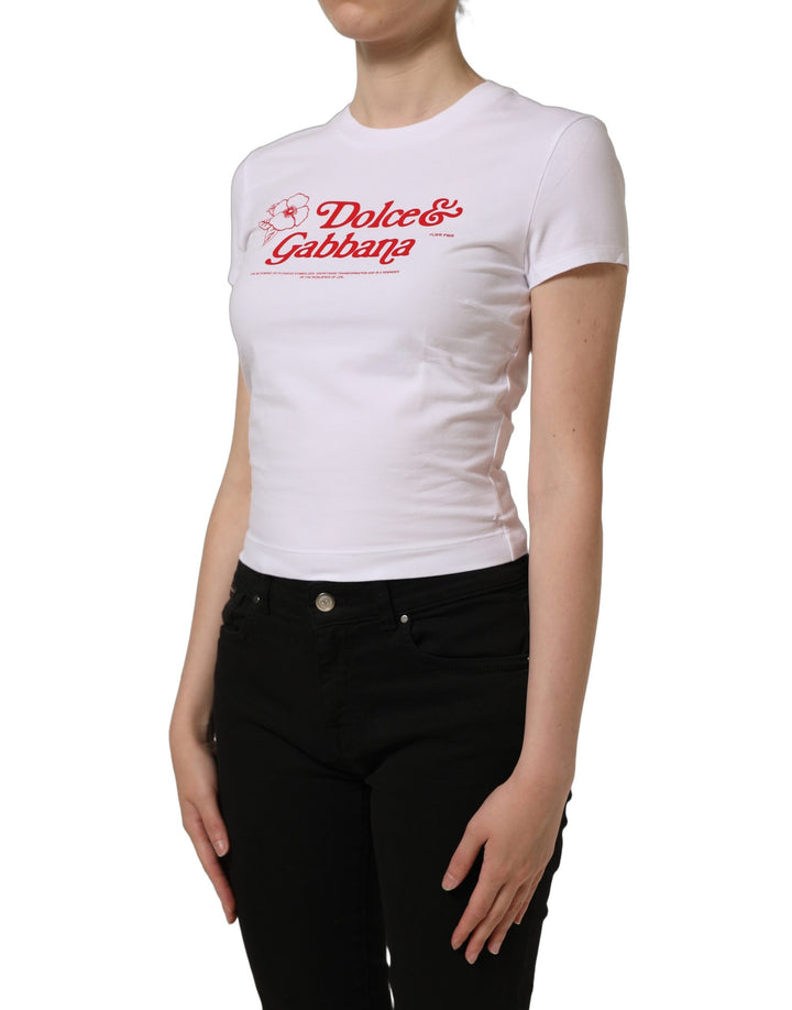 Dolce &amp; Gabbana White Floral Logo Print Crew Neck T-shirt