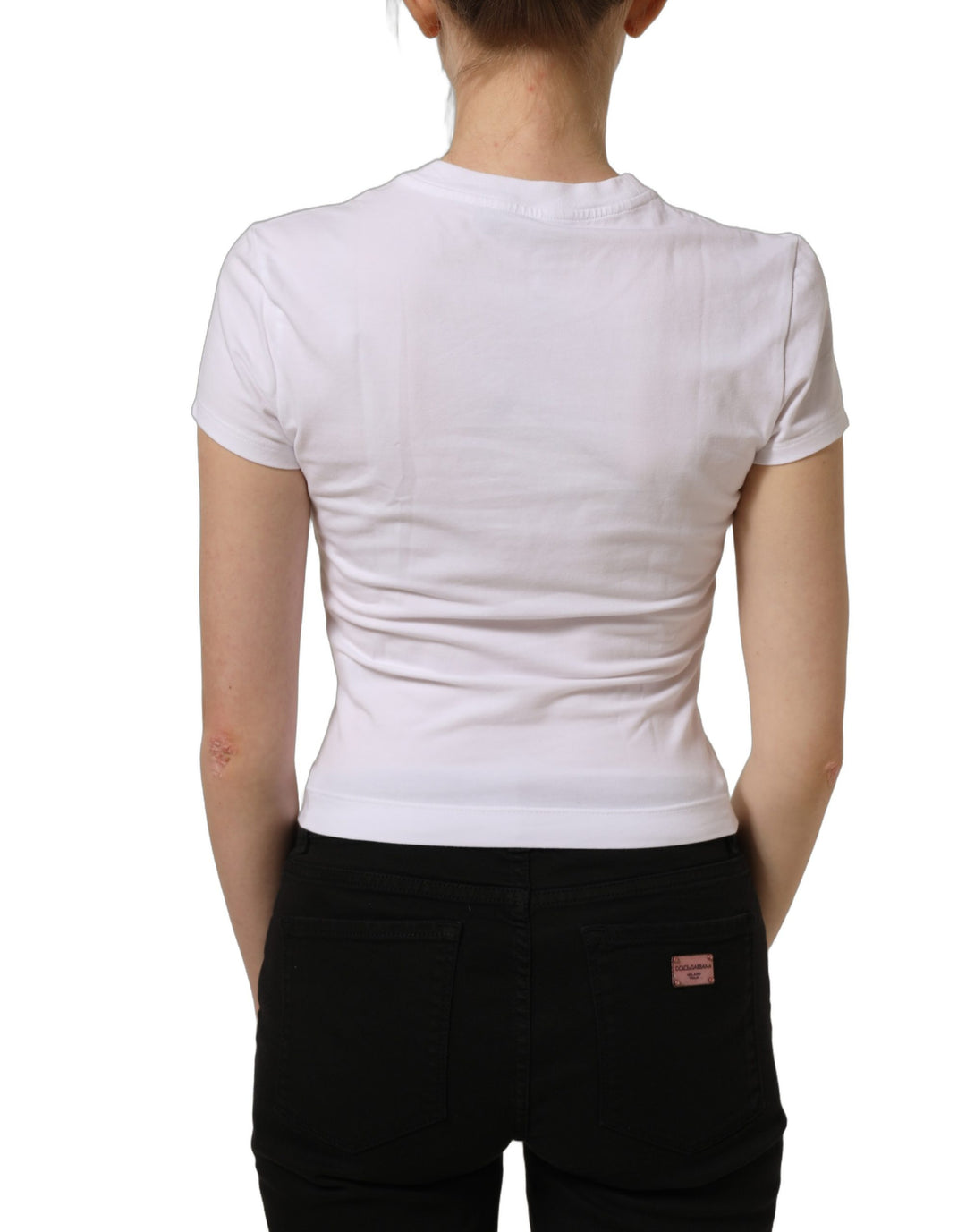 Dolce &amp; Gabbana White Floral Logo Print Crew Neck T-shirt