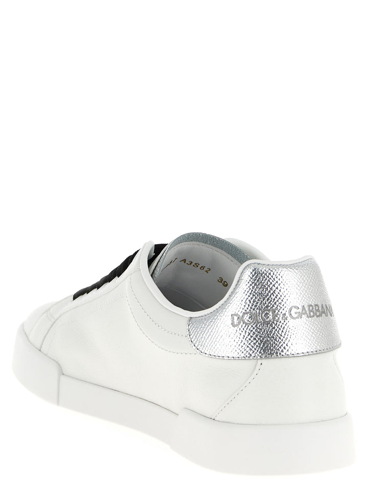 Dolce &amp; Gabbana Silver Calfskin Low Top Sneakers