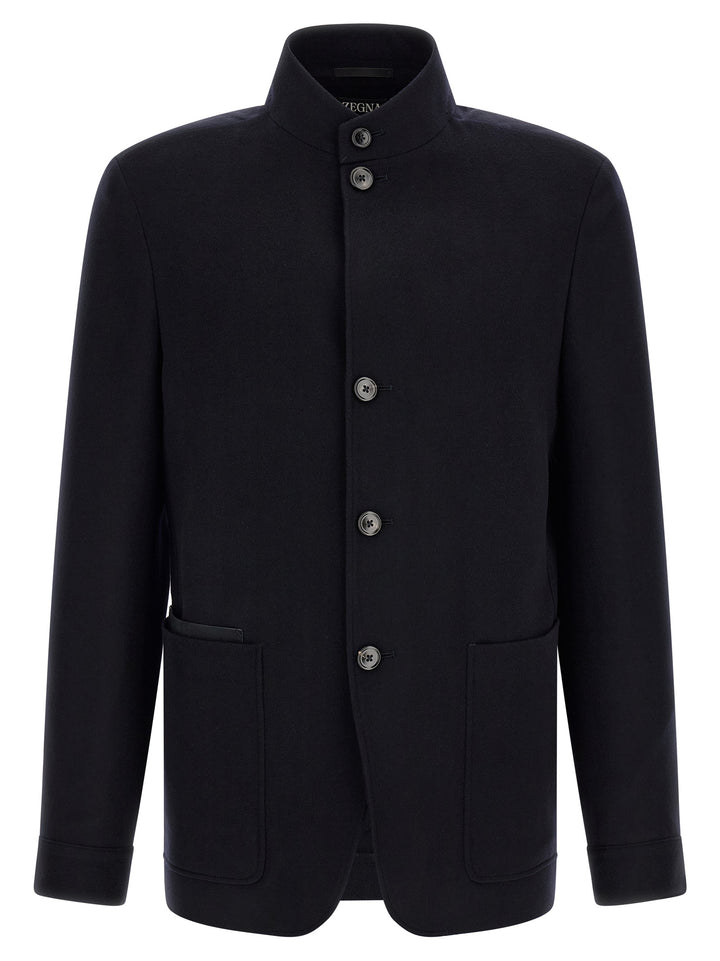 ZEGNA Blue Cashmere Full-Length Jacket