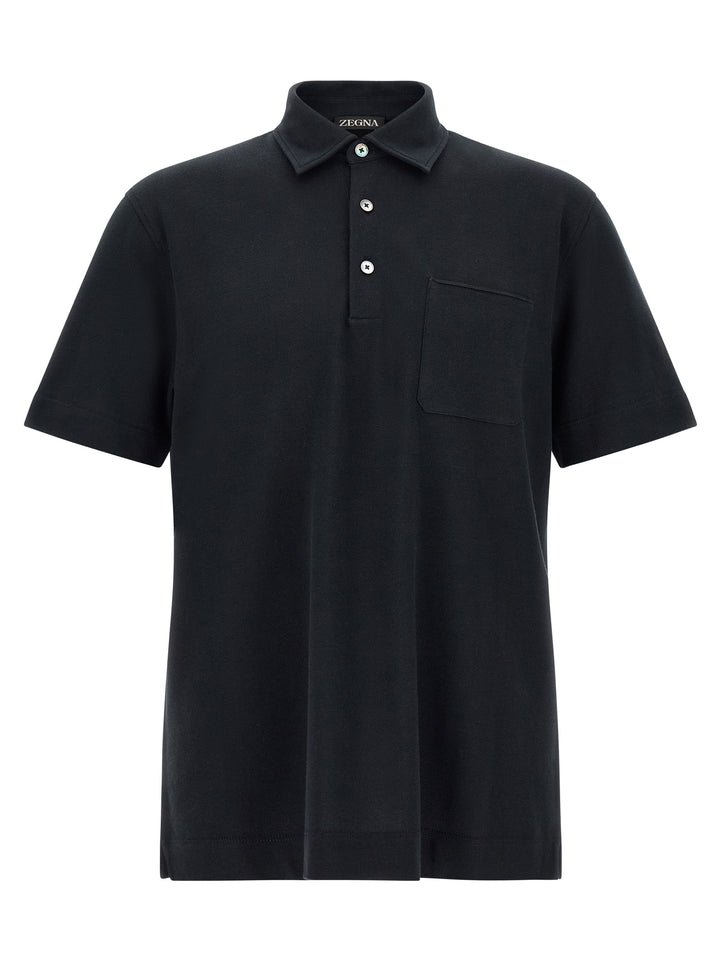 ZEGNA Blue Cotton Polo Shirt