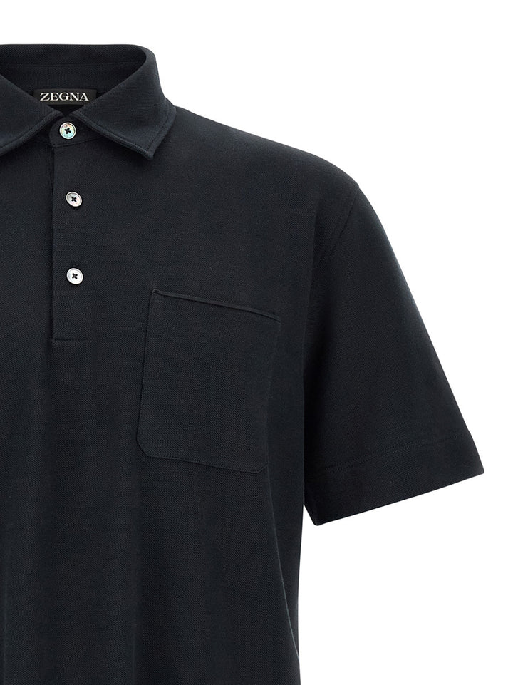 ZEGNA Blue Cotton Polo Shirt