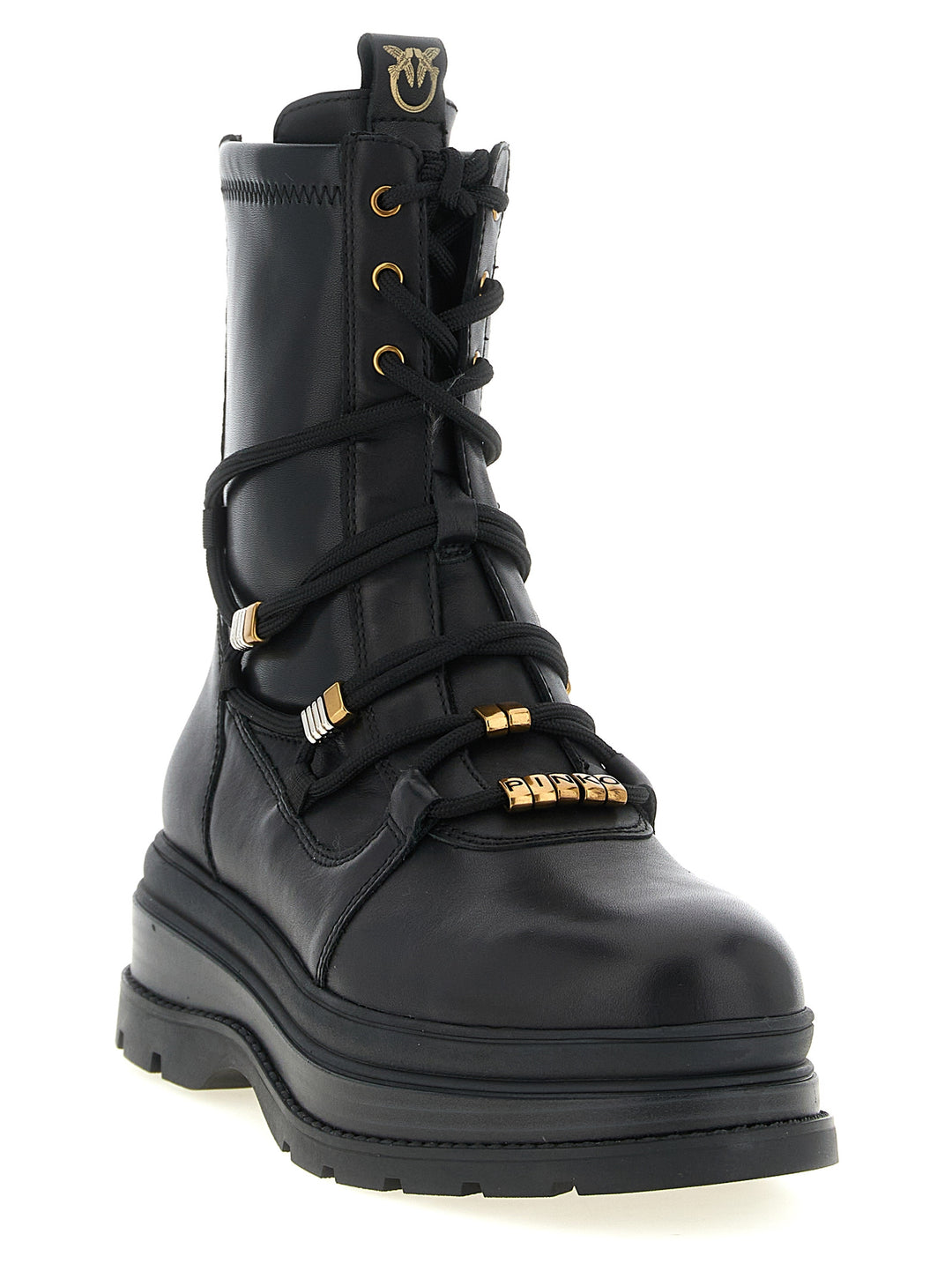 PINKO Black Cowhide Lace-Up Boots