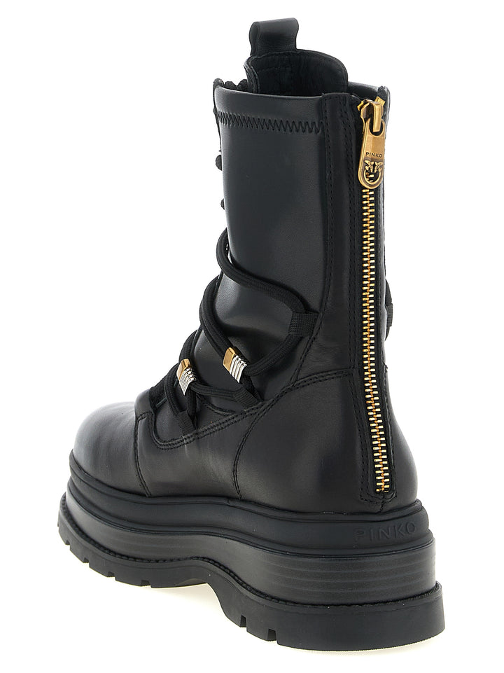PINKO Black Cowhide Lace-Up Boots