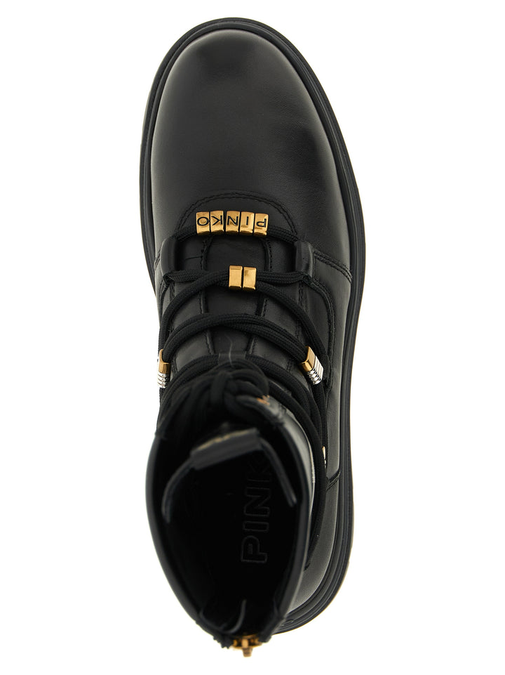 PINKO Black Cowhide Lace-Up Boots