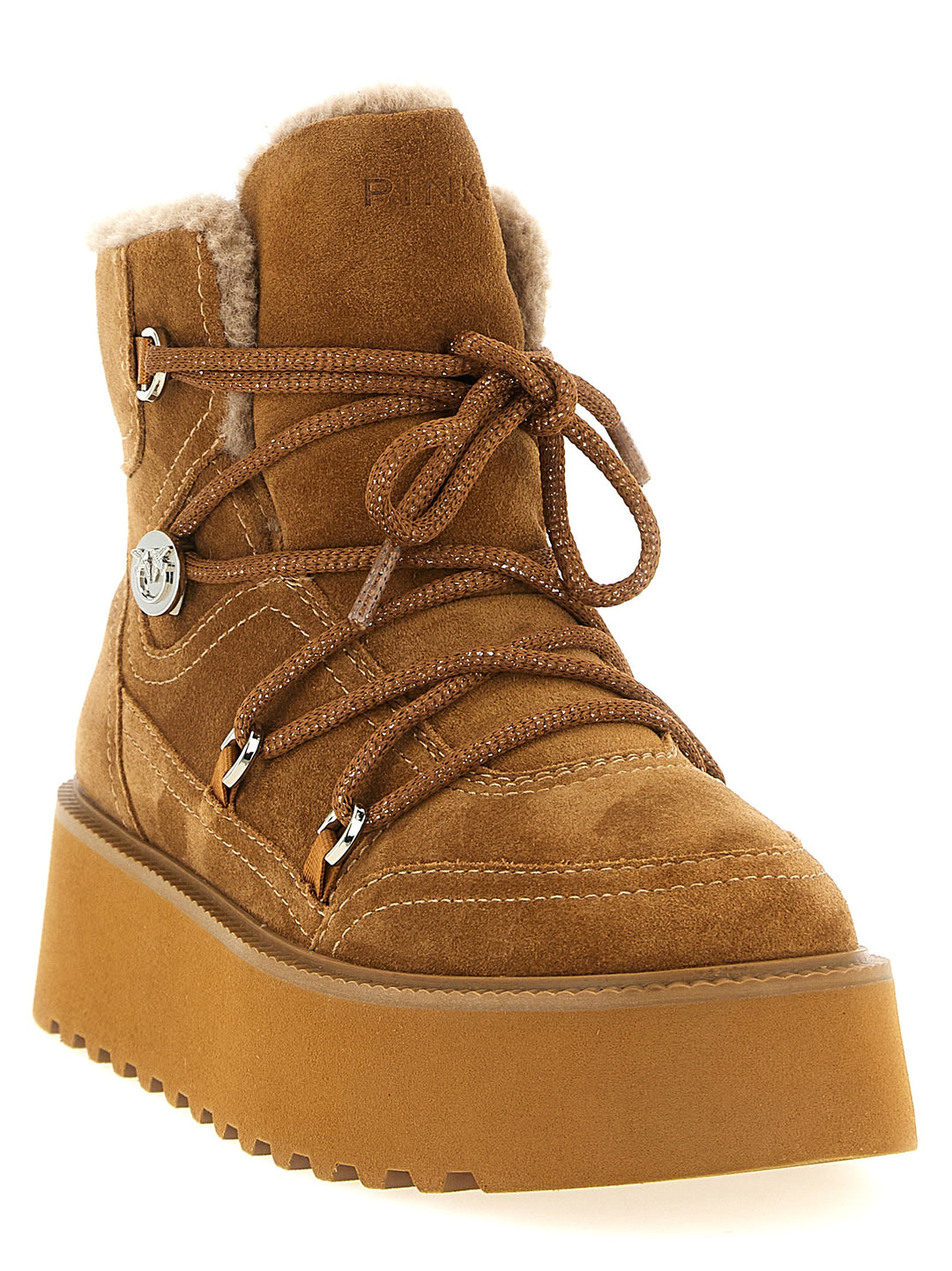 PINKO Brown Cowhide Flat Boots