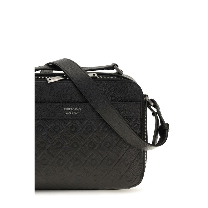 Ferragamo Black Calf Leather Bos Taurus Shoulder Bag