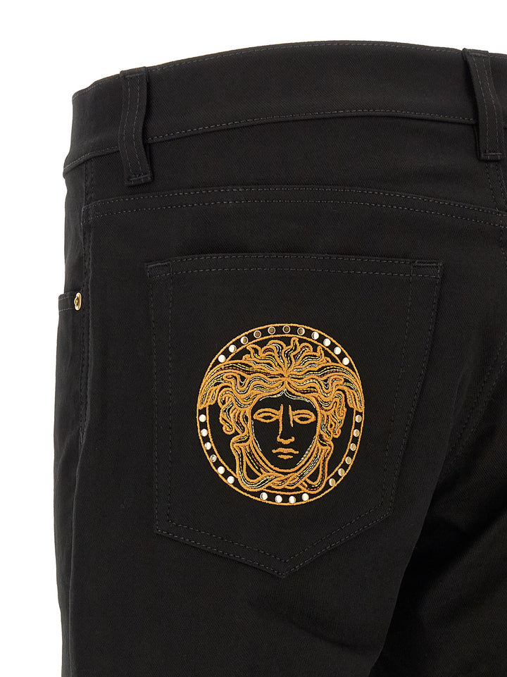 Versace Black Cotton Straight-Leg Jeans
