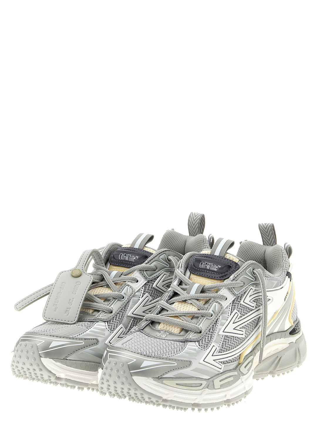Off-White Silver Polyester Athletic Sneakers