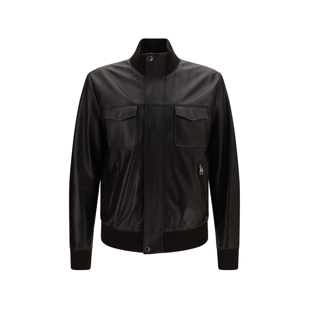Dolce &amp; Gabbana Brown Lamb Ovis Aries Aries Leather Jacket