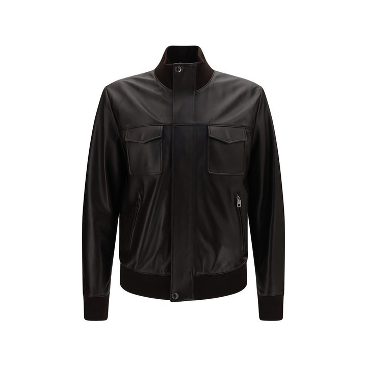 Dolce &amp; Gabbana Brown Lamb Ovis Aries Aries Leather Jacket