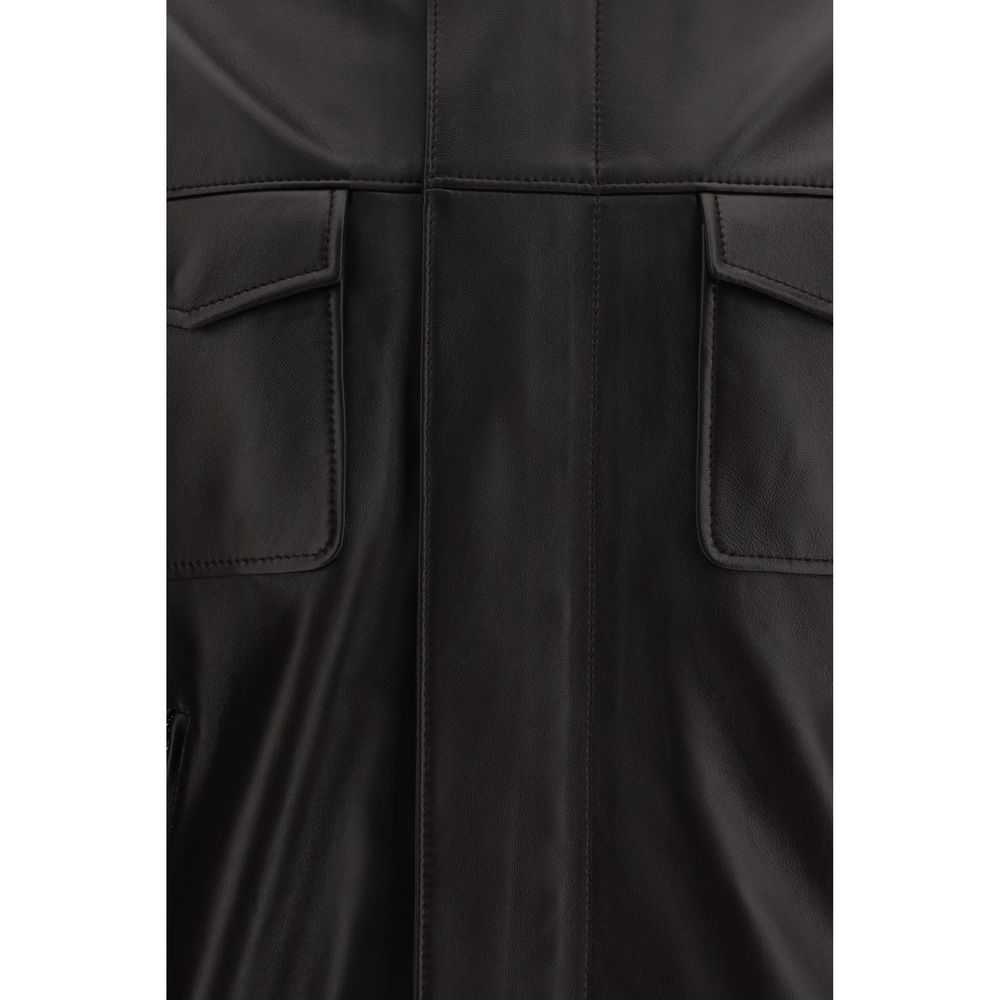 Dolce &amp; Gabbana Brown Lamb Ovis Aries Aries Leather Jacket