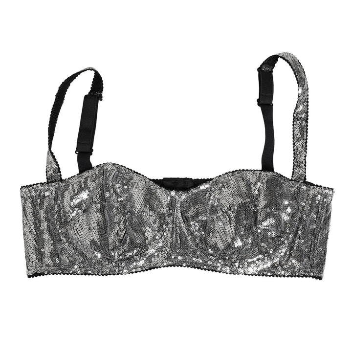 Dolce &amp; Gabbana Silver Sequined Nyon Balconnet Bra Underwear