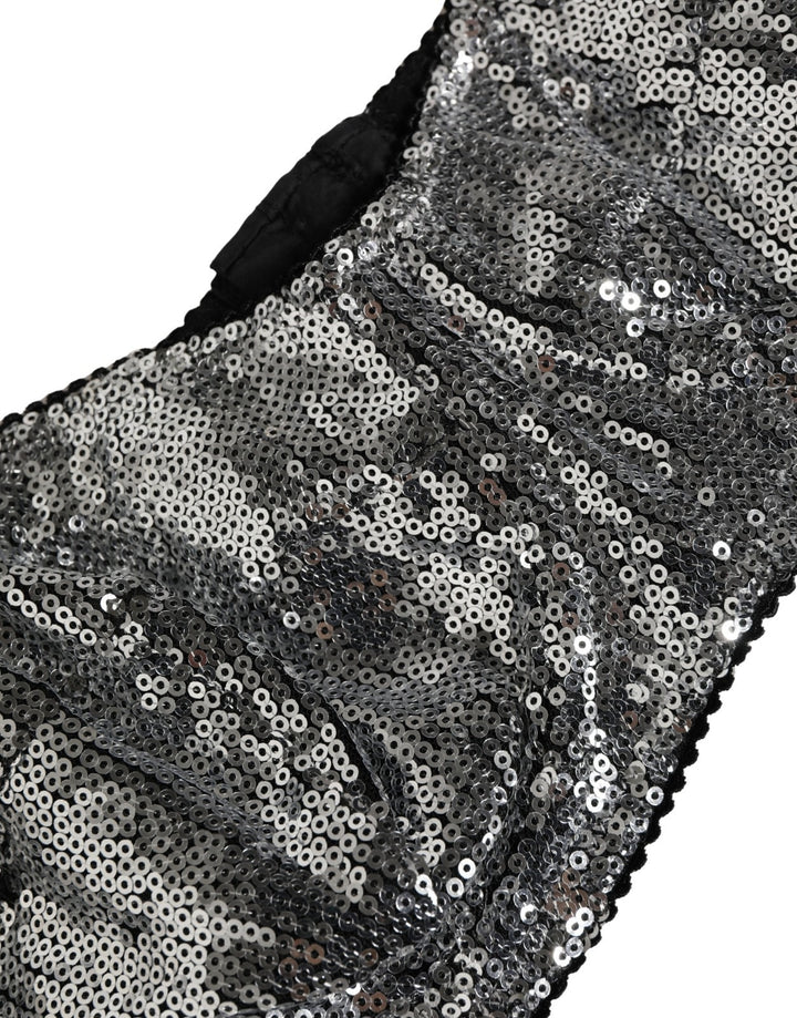 Dolce &amp; Gabbana Silver Sequined Nyon Balconnet Bra Underwear