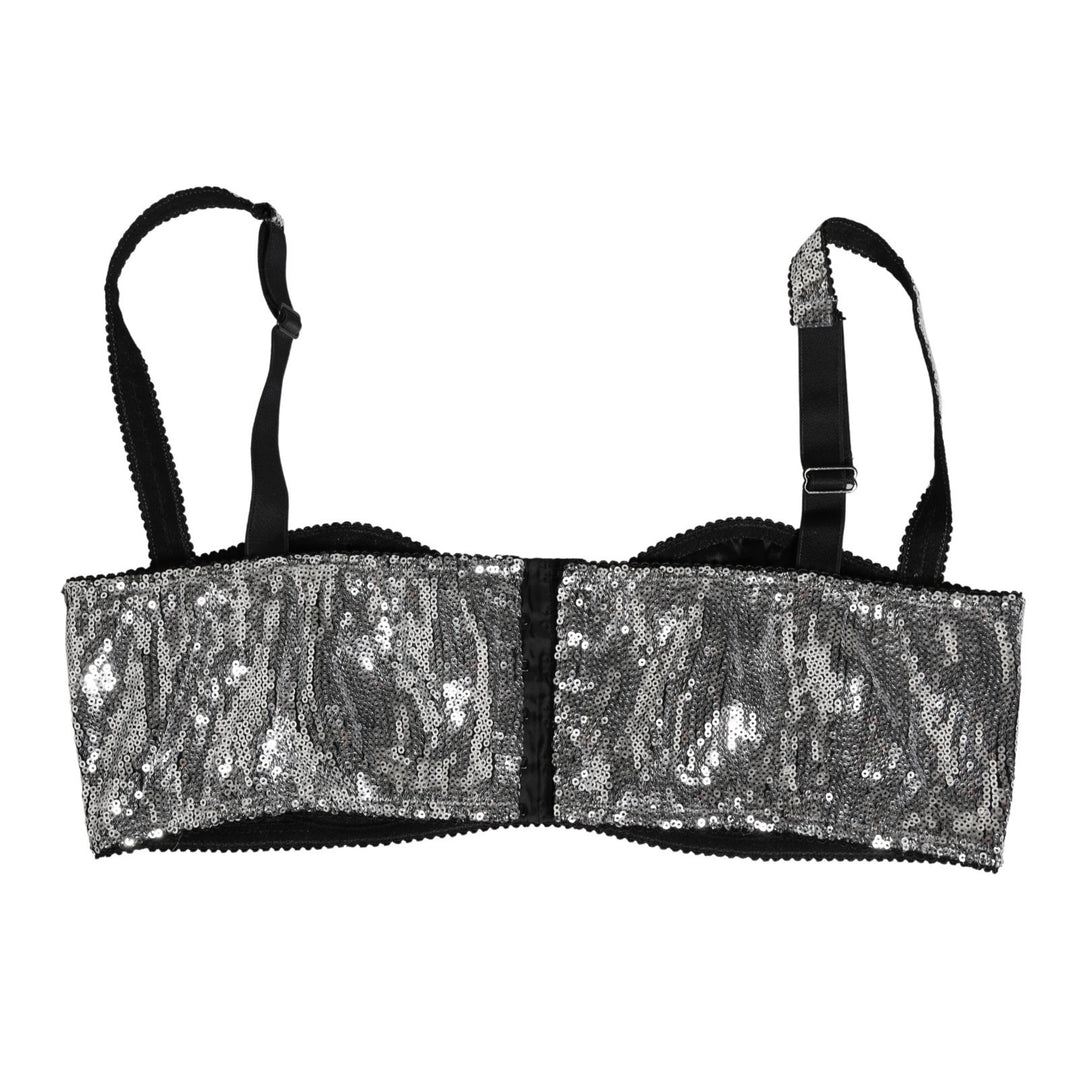 Dolce &amp; Gabbana Silver Sequined Nyon Balconnet Bra Underwear