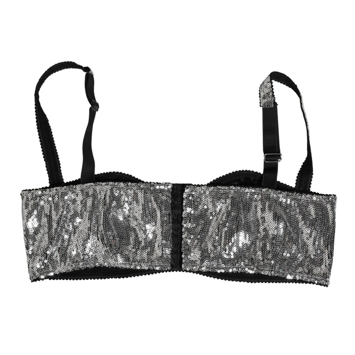 Dolce &amp; Gabbana Silver Sequined Nyon Balconnet Bra Underwear