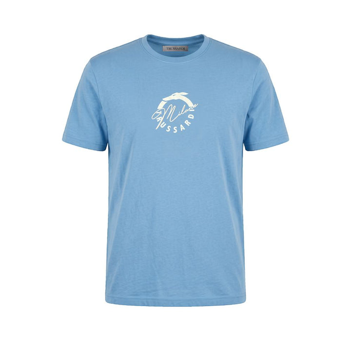 Trussardi Beachwear Light Blue Cotton Men T-Shirt
