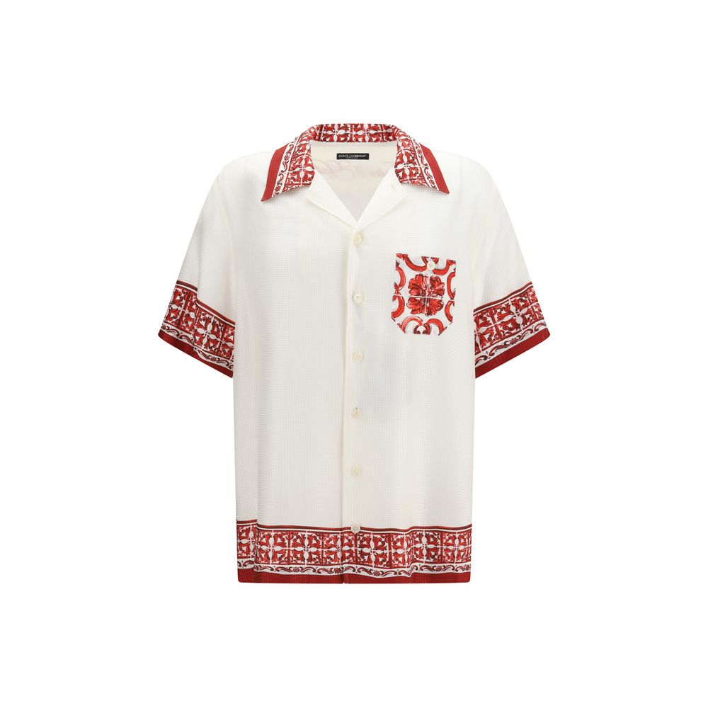 Dolce &amp; Gabbana White Silk Pattern Shirt