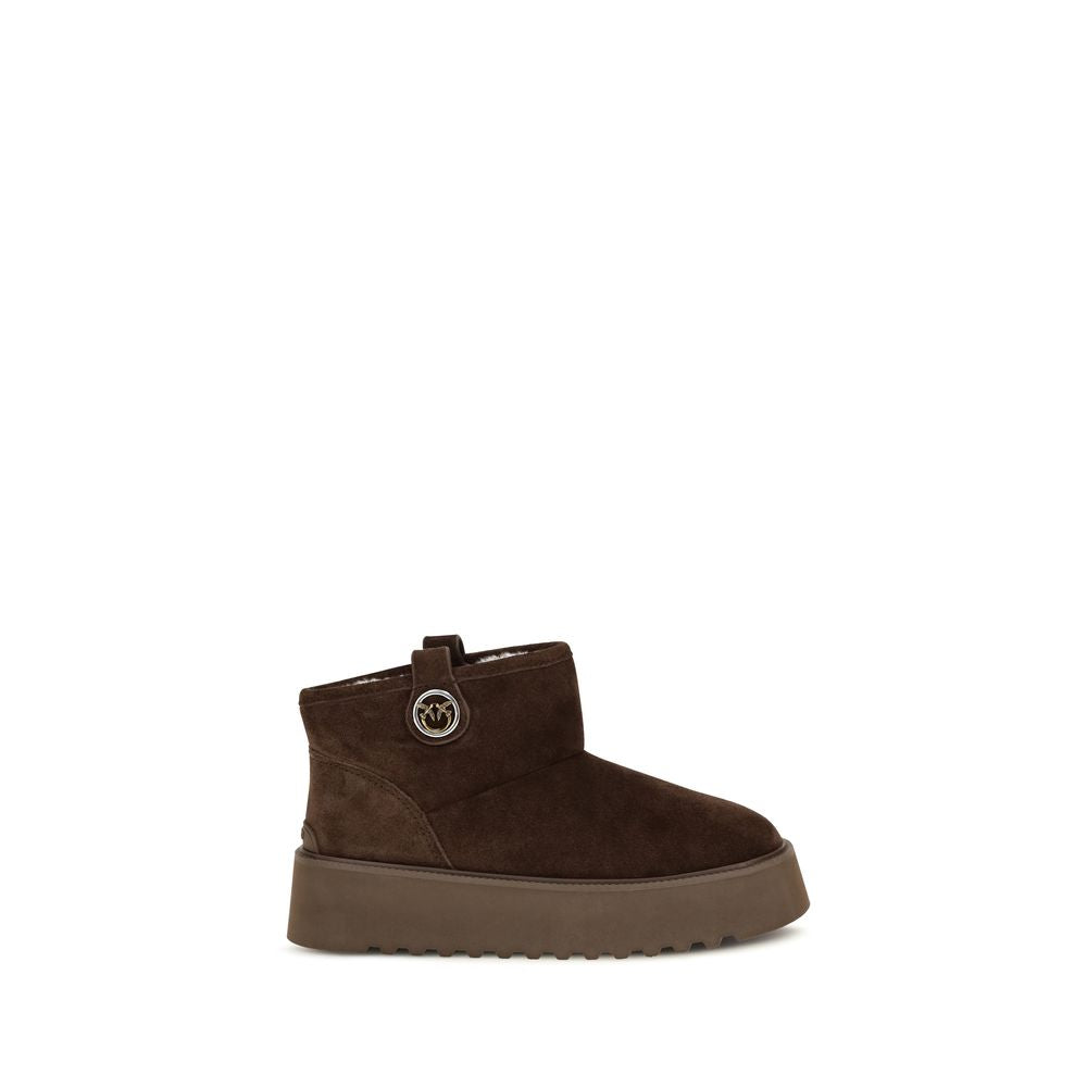 PINKO Brown Calf Leather Bos Taurus Flat Boots