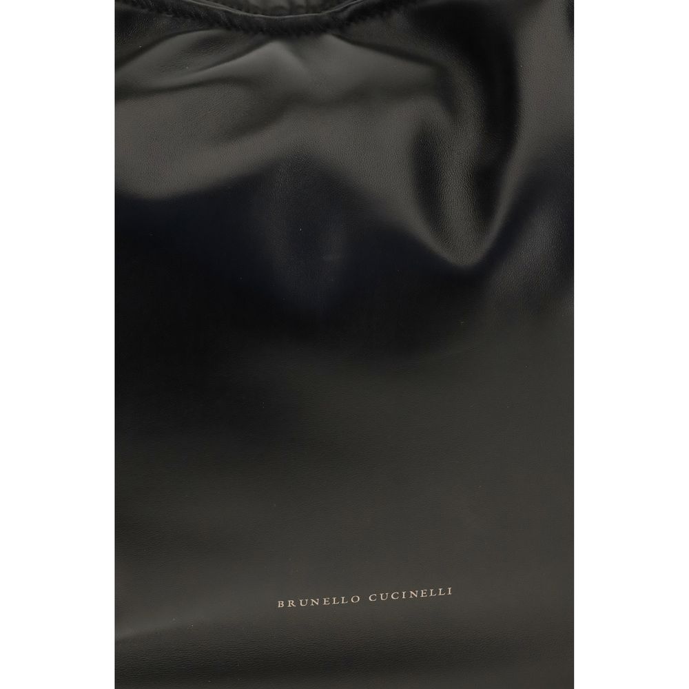Brunello Cucinelli Black Calf Leather Bos Taurus Shoulder Bag