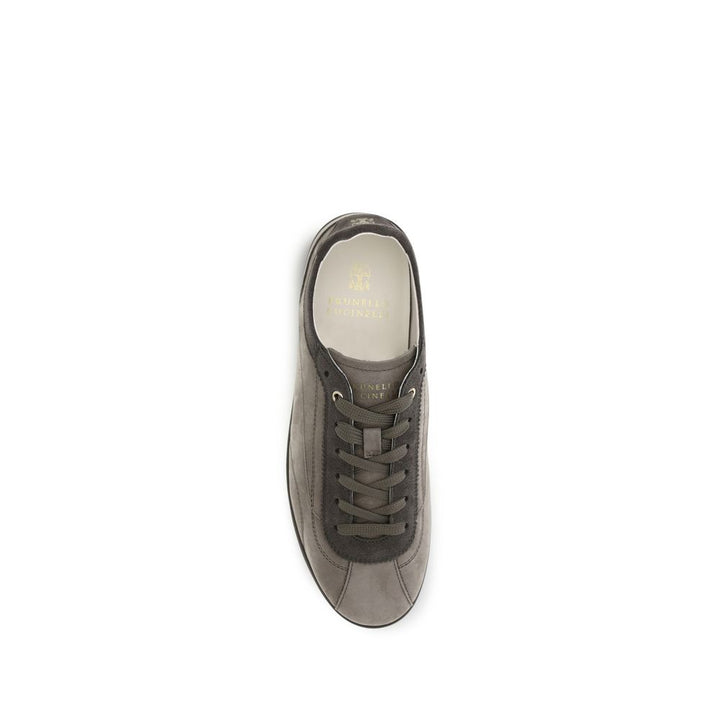 Brunello Cucinelli Gray Calf Leather Bos Taurus Sneakers