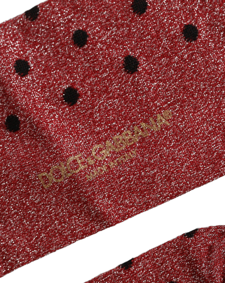 Dolce &amp; Gabbana Maroon Polka Dot Over The Calf Accessory Socks