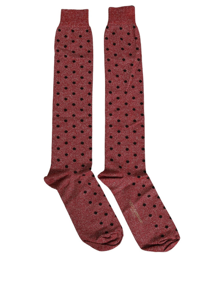 Dolce &amp; Gabbana Maroon Polka Dot Over The Calf Accessory Socks