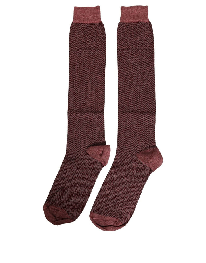 Dolce &amp; Gabbana Burgundy Viscose Over The Calf Accessory Socks