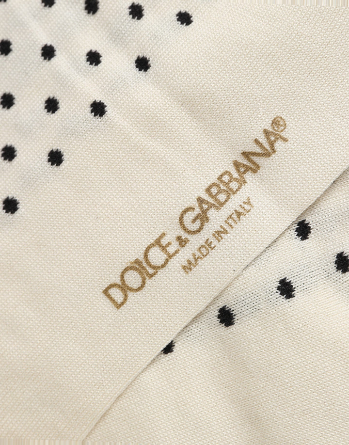 Dolce &amp; Gabbana Off White Cotton Polka Dot Mid Calf Accessory Socks