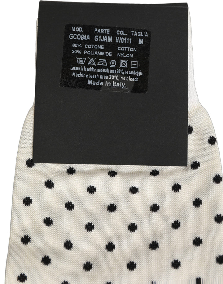 Dolce &amp; Gabbana Off White Cotton Polka Dot Mid Calf Accessory Socks