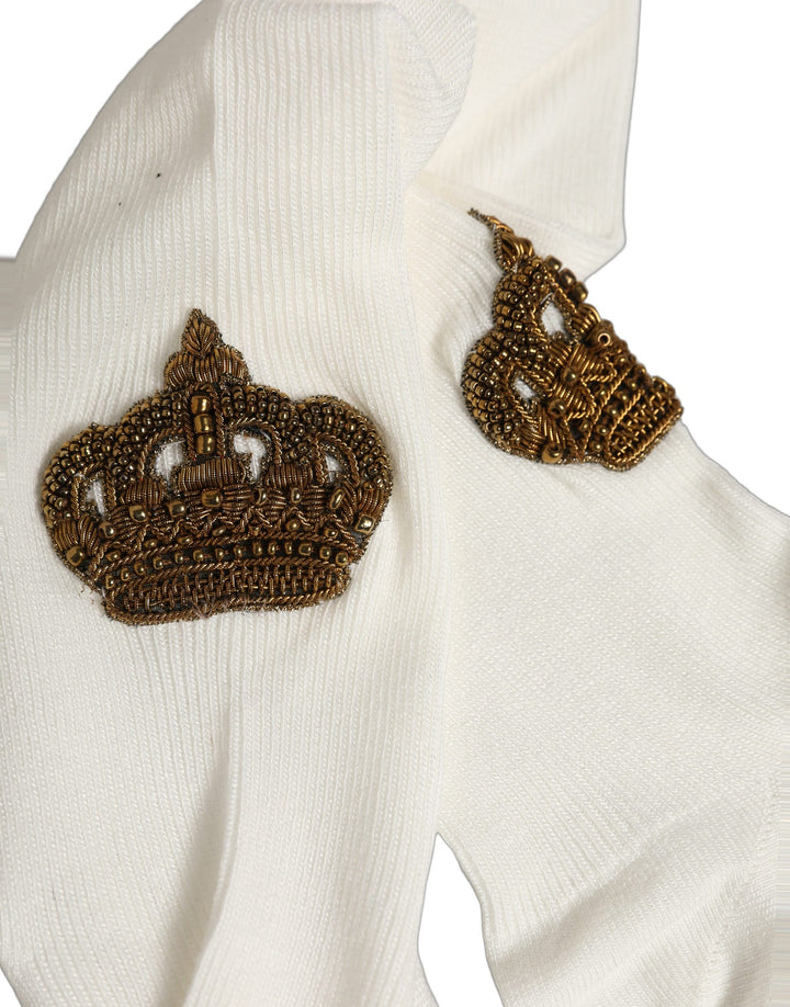 Dolce &amp; Gabbana White Crown Embroidery Knee High Accessory Socks