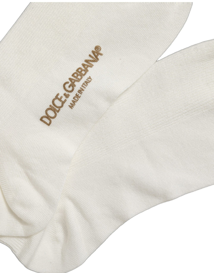 Dolce &amp; Gabbana White Crown Embroidery Knee High Accessory Socks