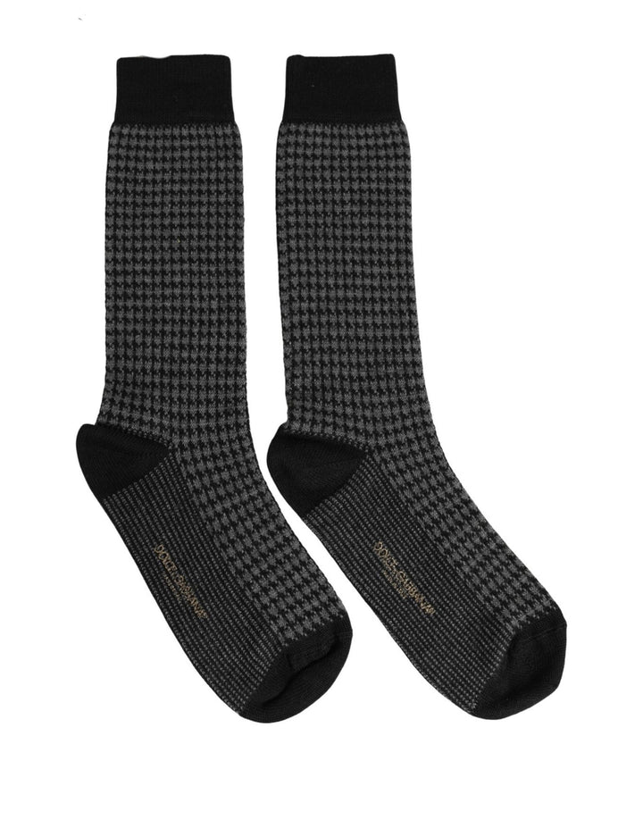 Dolce &amp; Gabbana Black Wool Houndstooth Over Calf Accessory Socks