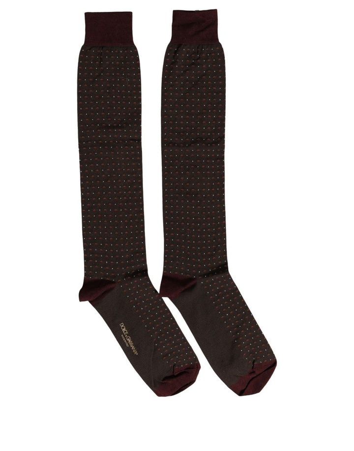 Dolce &amp; Gabbana Burgundy Polka Dot Over The Calf Accessory Socks