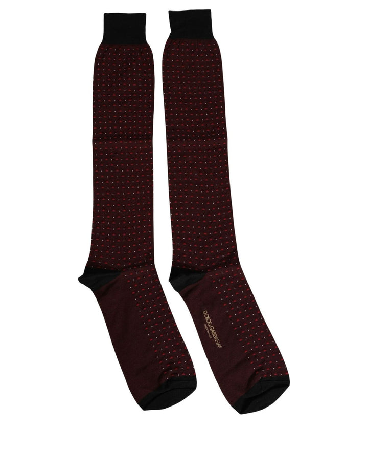 Dolce &amp; Gabbana Burgundy Polka Dot Over The Calf Accessory Socks
