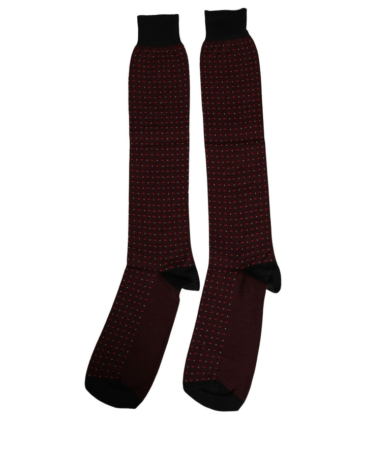 Dolce &amp; Gabbana Burgundy Polka Dot Over The Calf Accessory Socks