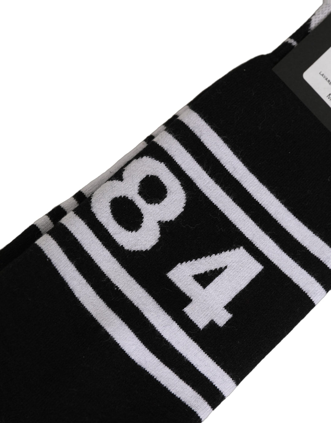 Dolce &amp; Gabbana Black White Logo Stripes Mid Calf Accessory Socks