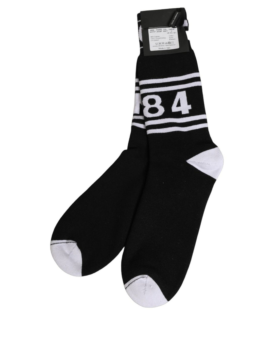 Dolce &amp; Gabbana Black White Logo Stripes Mid Calf Accessory Socks