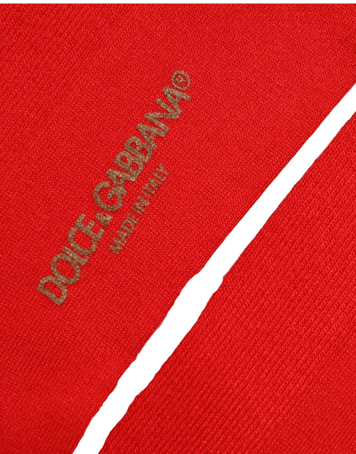 Dolce &amp; Gabbana Men Red Logo Thigh High Ribbed Accessory Socks