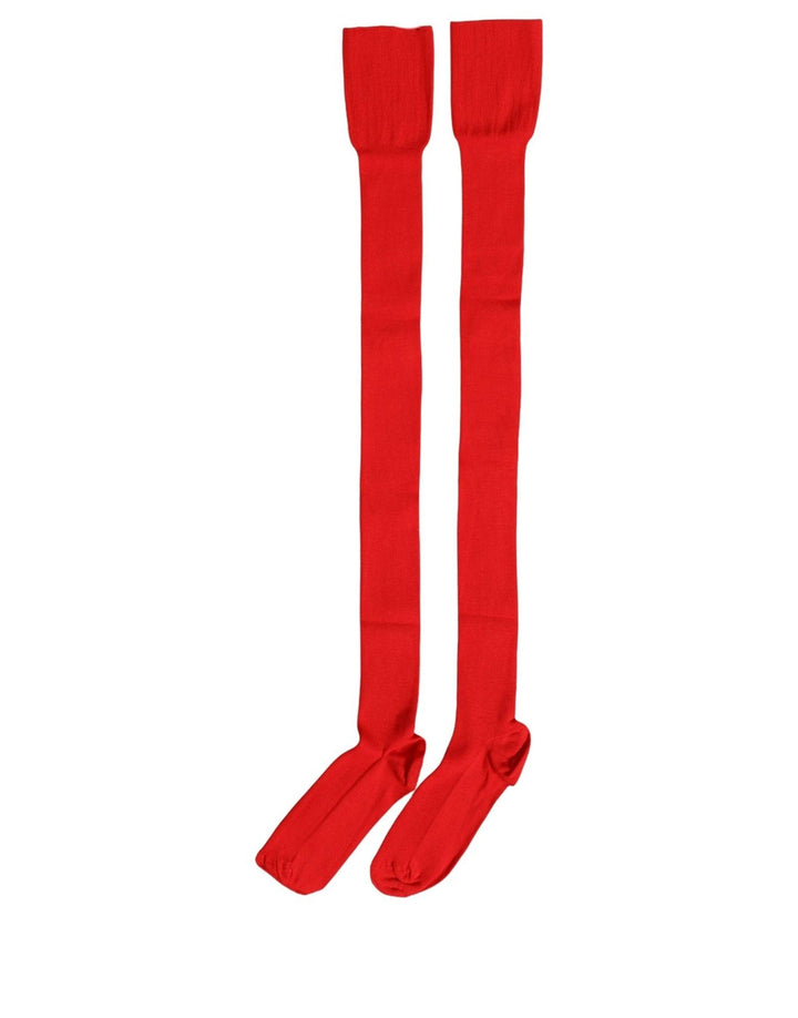 Dolce &amp; Gabbana Men Red Logo Thigh High Ribbed Accessory Socks