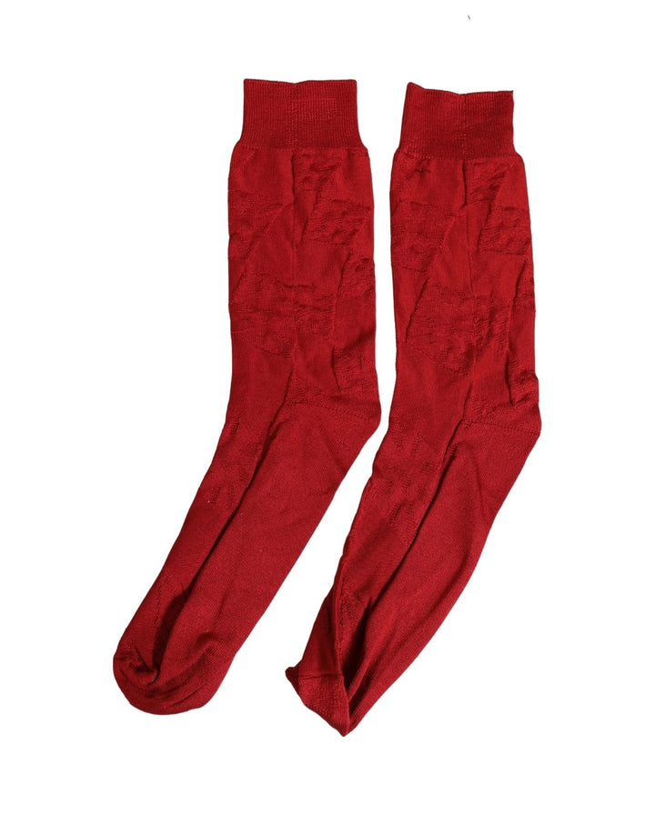 Dolce &amp; Gabbana Men Red 100% Silk Mid Calf Accessory Socks