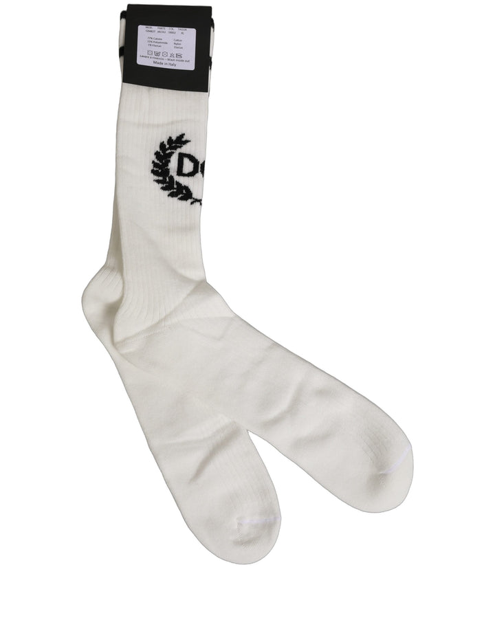 Dolce &amp; Gabbana White Cotton DG Logo Mid Calf Accessory Socks