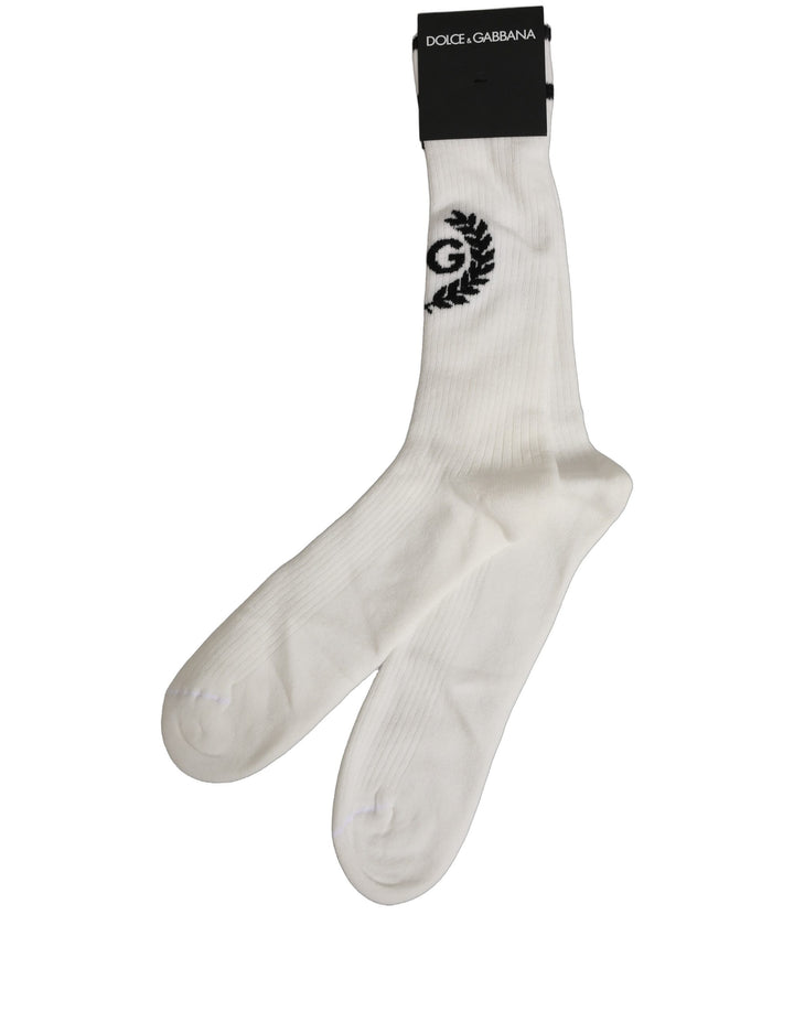 Dolce &amp; Gabbana White Cotton DG Logo Mid Calf Accessory Socks